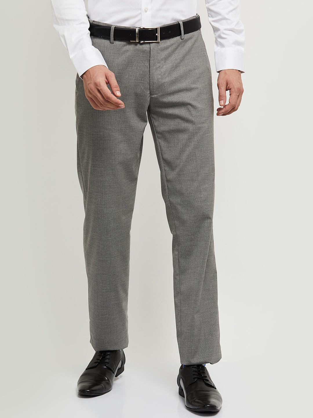 

max Men Grey Regular Fit Self Designed Formal Trousers