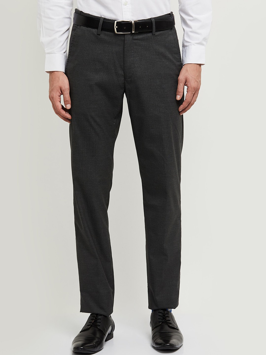 

max Men Charcoal Grey Textured Formal Trousers