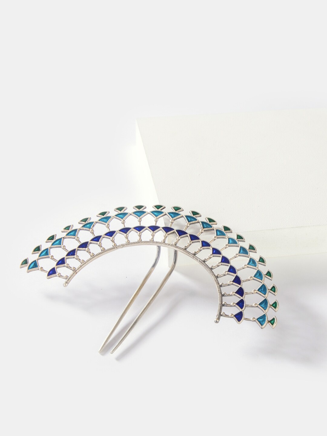 

SHAYA Women Silver-Toned & Blue Enamelled Juda Hair Pin