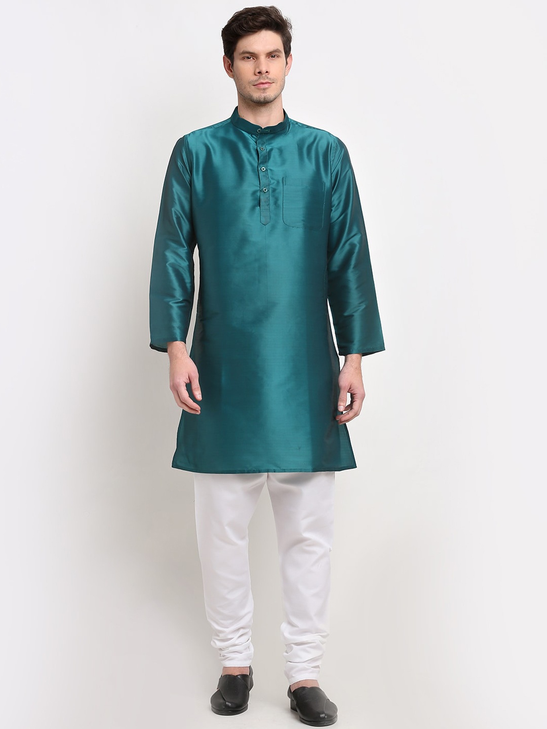 

NEUDIS Men Green Thread Work Kurta
