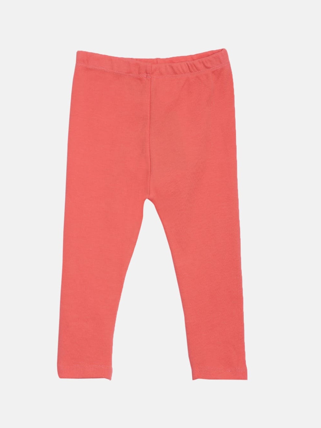 

Kryptic Infant Girls Coral-Coloured Solid Pure Cotton Ankle-Length Leggings