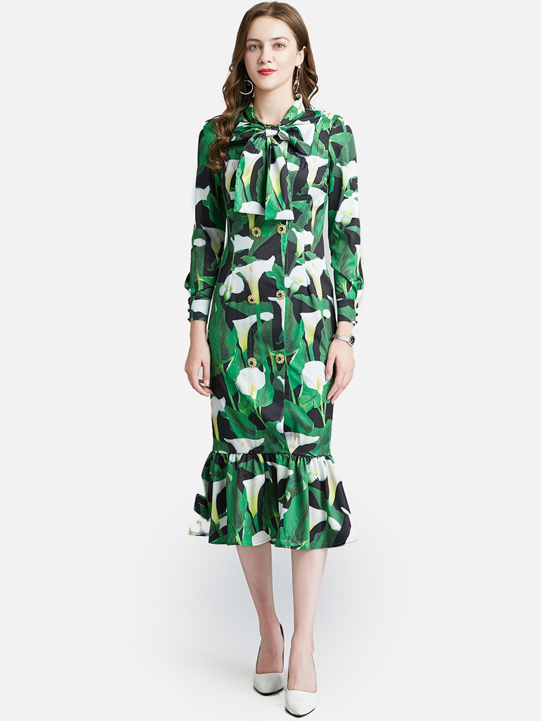 

JC Collection Women Green & White Shirt Midi Dress