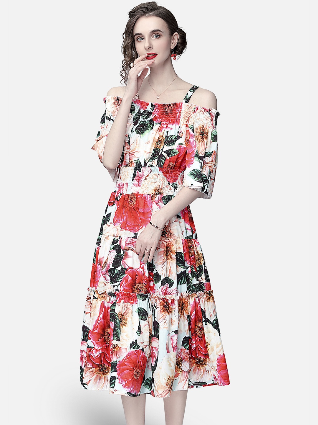 

JC Collection Women Red & Green Floral Printed Fit & Flare Dress