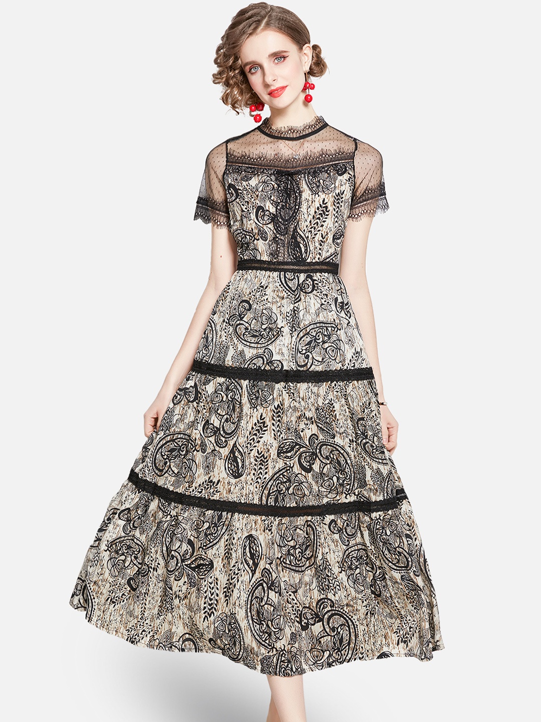 

JC Collection Women Black & Off White Floral Printed Maxi Dress