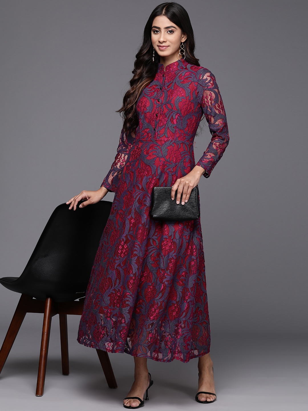 

JC Collection Lace Inserted A-Line Maxi Dress, Red