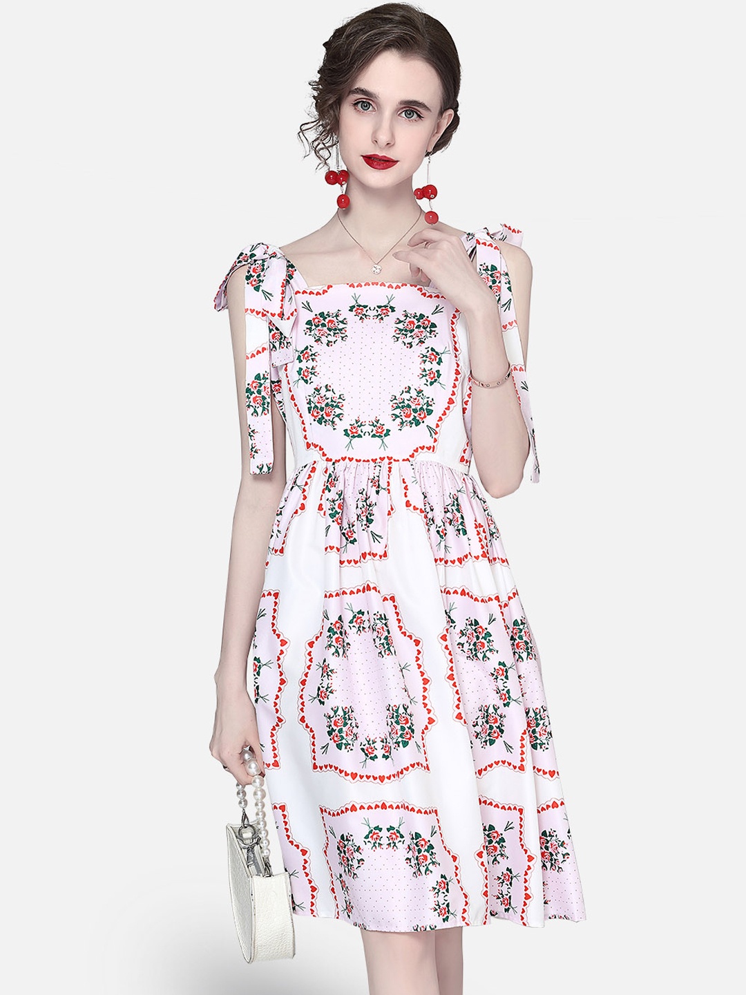 

JC Collection Women Pink & Red Floral Printed Fit & Flare Dress