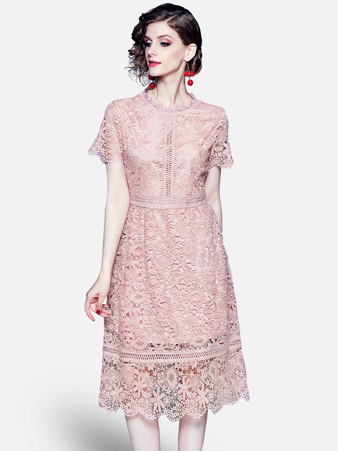 

JC Collection Women Pink Lace Midi Dress