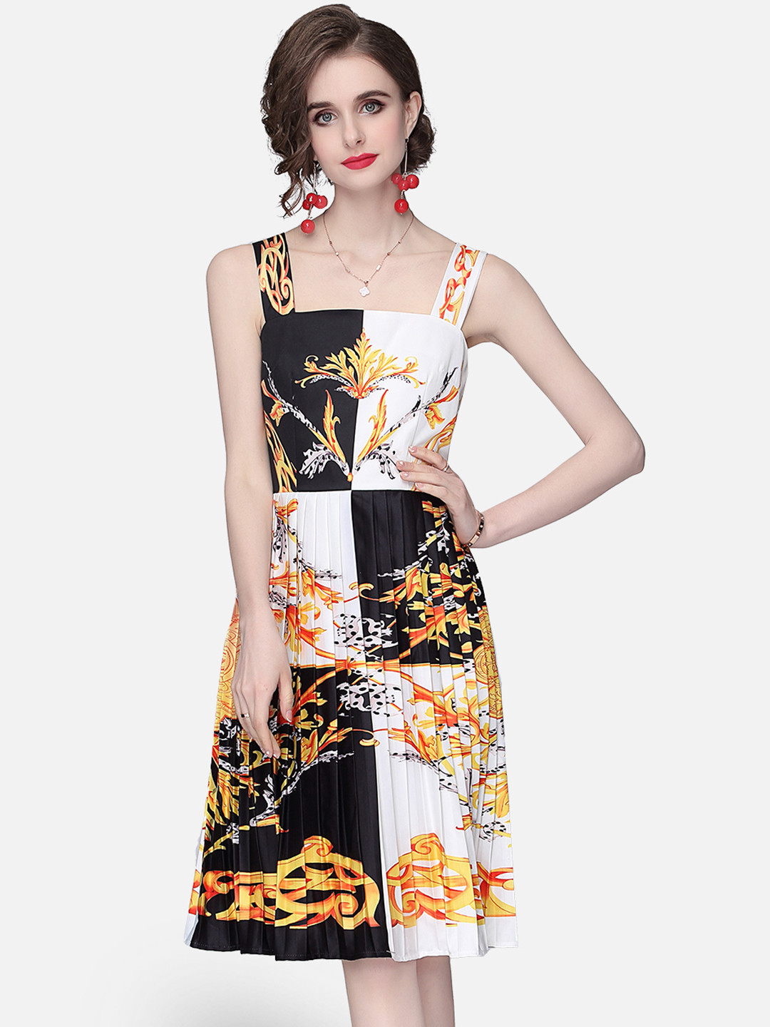

JC Collection Women Yellow & Black Printed Fit & Flare Dress