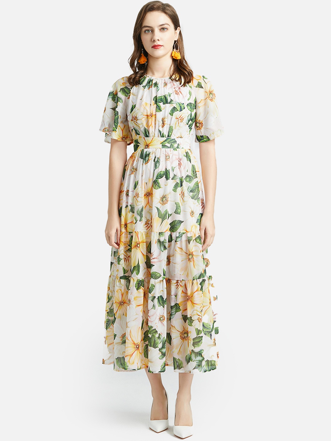 

JC Collection Women Yellow & Green Floral Maxi Dress