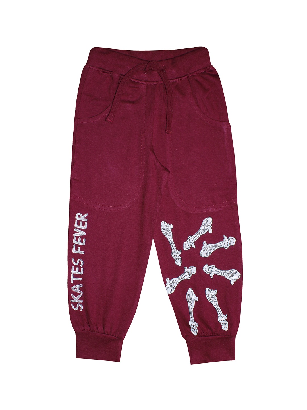 

KiddoPanti Kids Maroon & White Skate Board Printed Pure Cotton Joggers