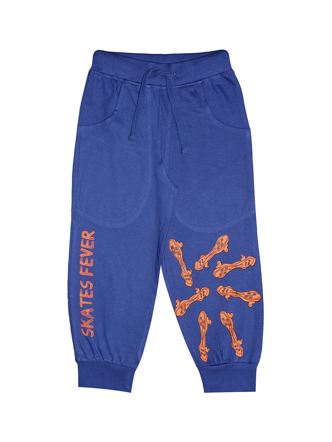 

KiddoPanti Kids Blue & Orange Skateboard Printed Pure Cotton Joggers