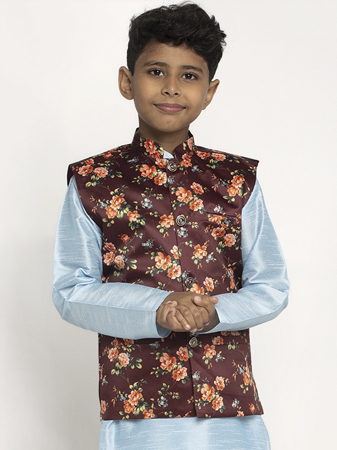 

KRAFT INDIA Boys Maroon & Orange Printed Satin Nehru Jacket