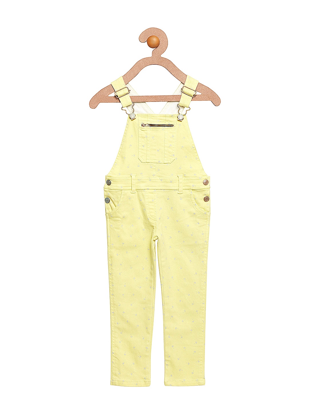 

Cherry Crumble Girls Yellow Printed Dungarees