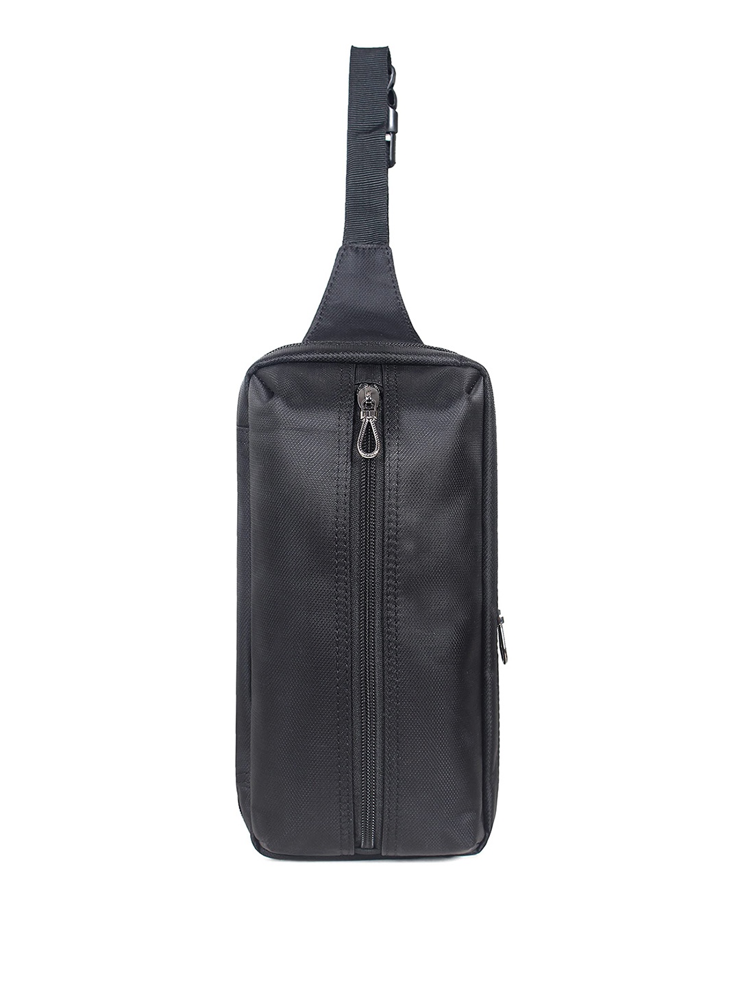 

THE CLOWNFISH Black Structured Handheld Bag with Cut Work