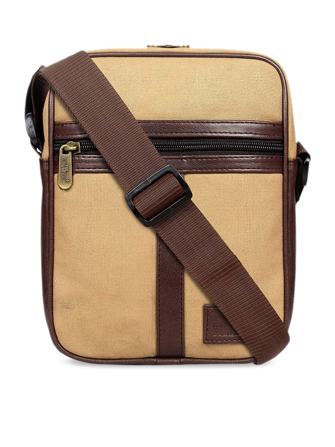 

THE CLOWNFISH Unisex Yellow & Brown Colourblocked Structured Sling Bag
