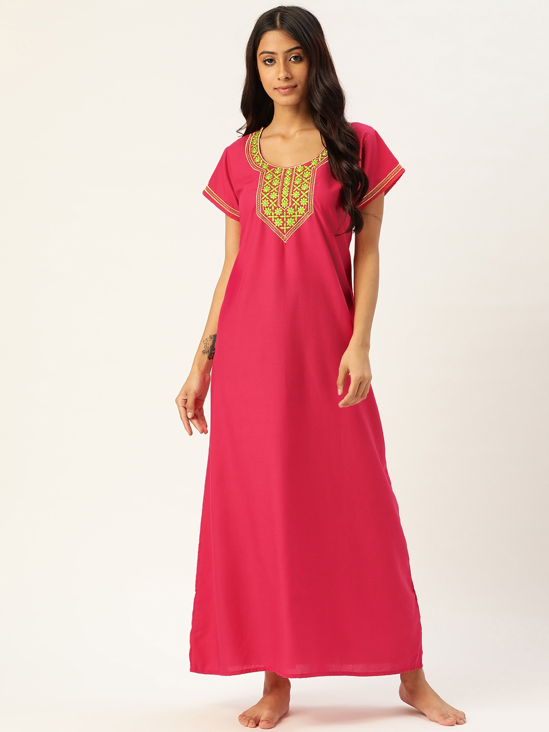 

ETC Pink Embroidered Maxi Nightdress