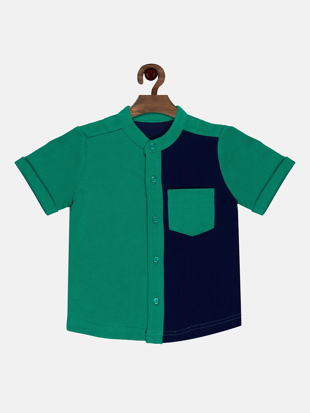

First Kick Boys Green Opaque Casual Shirt