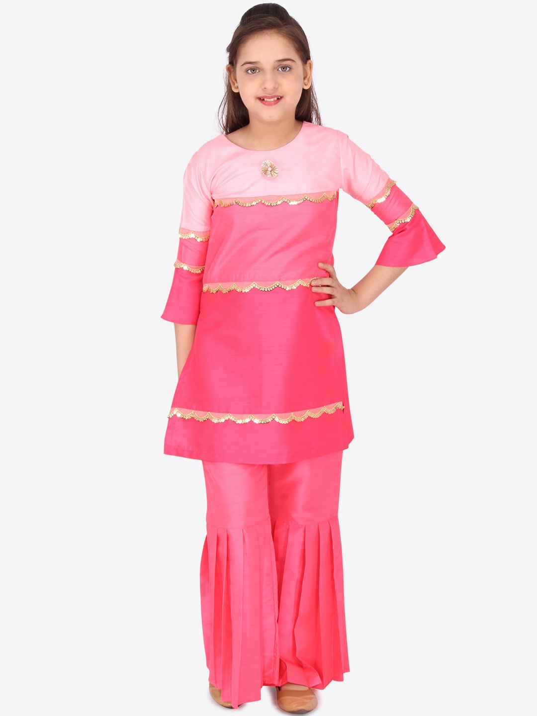

CUTECUMBER Girls Pink & Gold-Toned Sequinned Kurta with Sharara