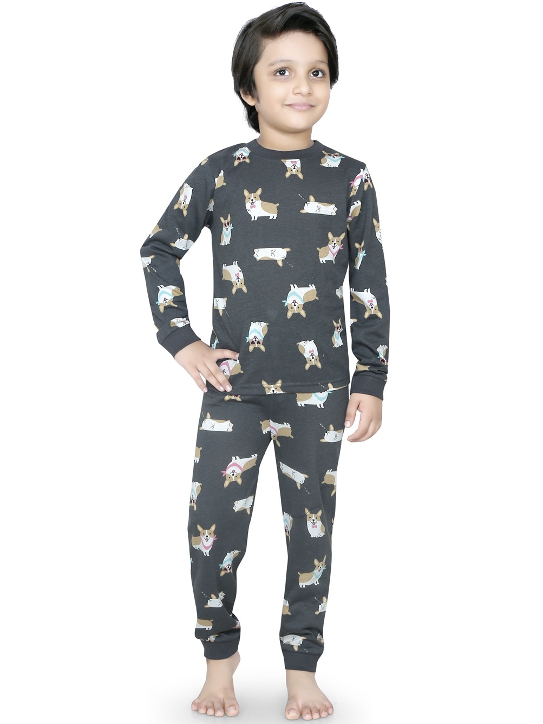 

RIKIDOOS Boys Charcoal Graphic Printed Night Suit