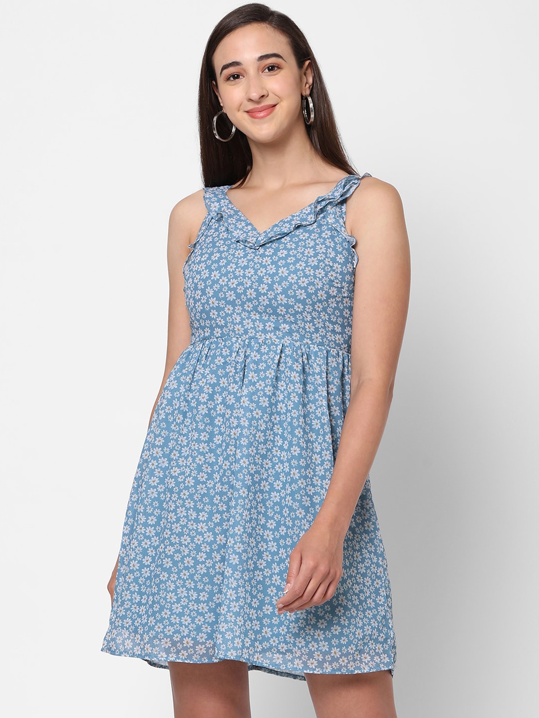

MISH Women Blue Floral Printed Georgette Dress