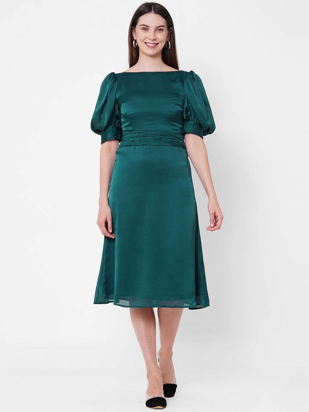 

MISH Green Chiffon Midi A-Line Dress