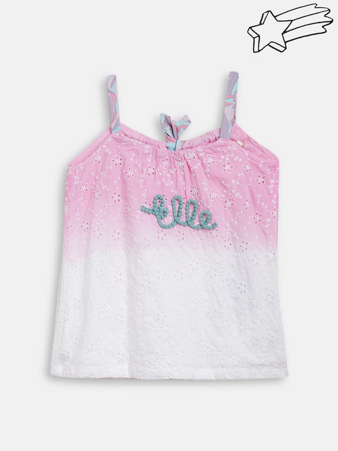 

ELLE Girls Pink & White Tie and Dye Applique Regular Top