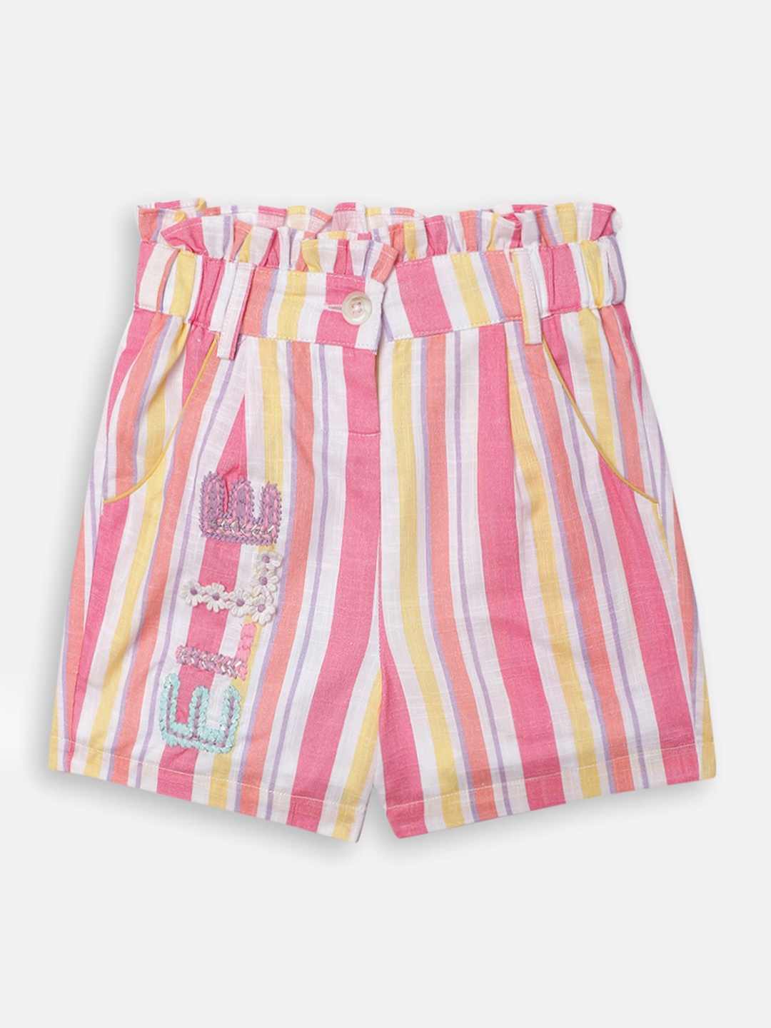 

ELLE Girls Pink Striped Regular Shorts