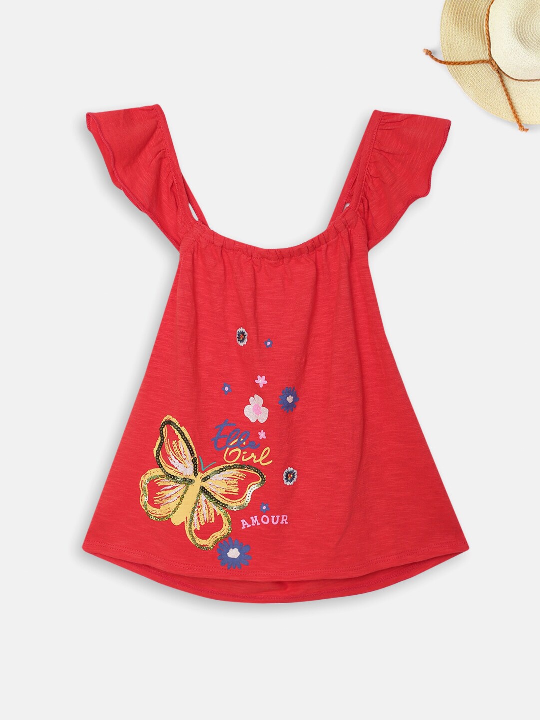 

ELLE Girls Red & Yellow Printed Cotton Top