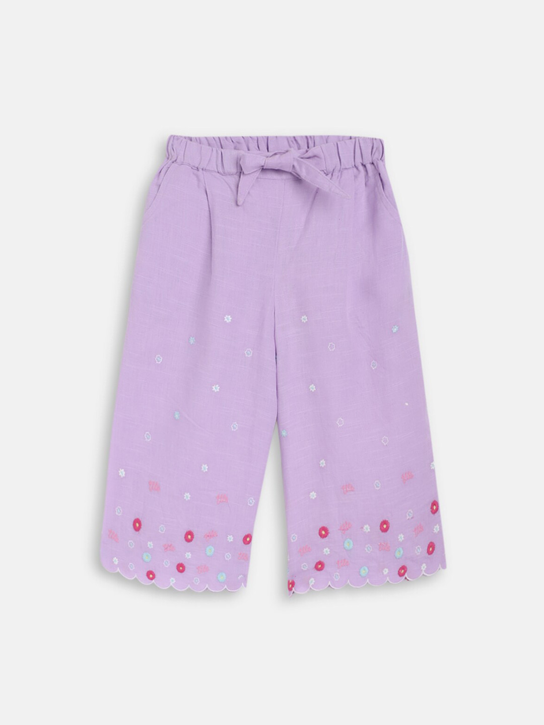 

ELLE Girls Purple Floral Embroidered Culottes Trousers