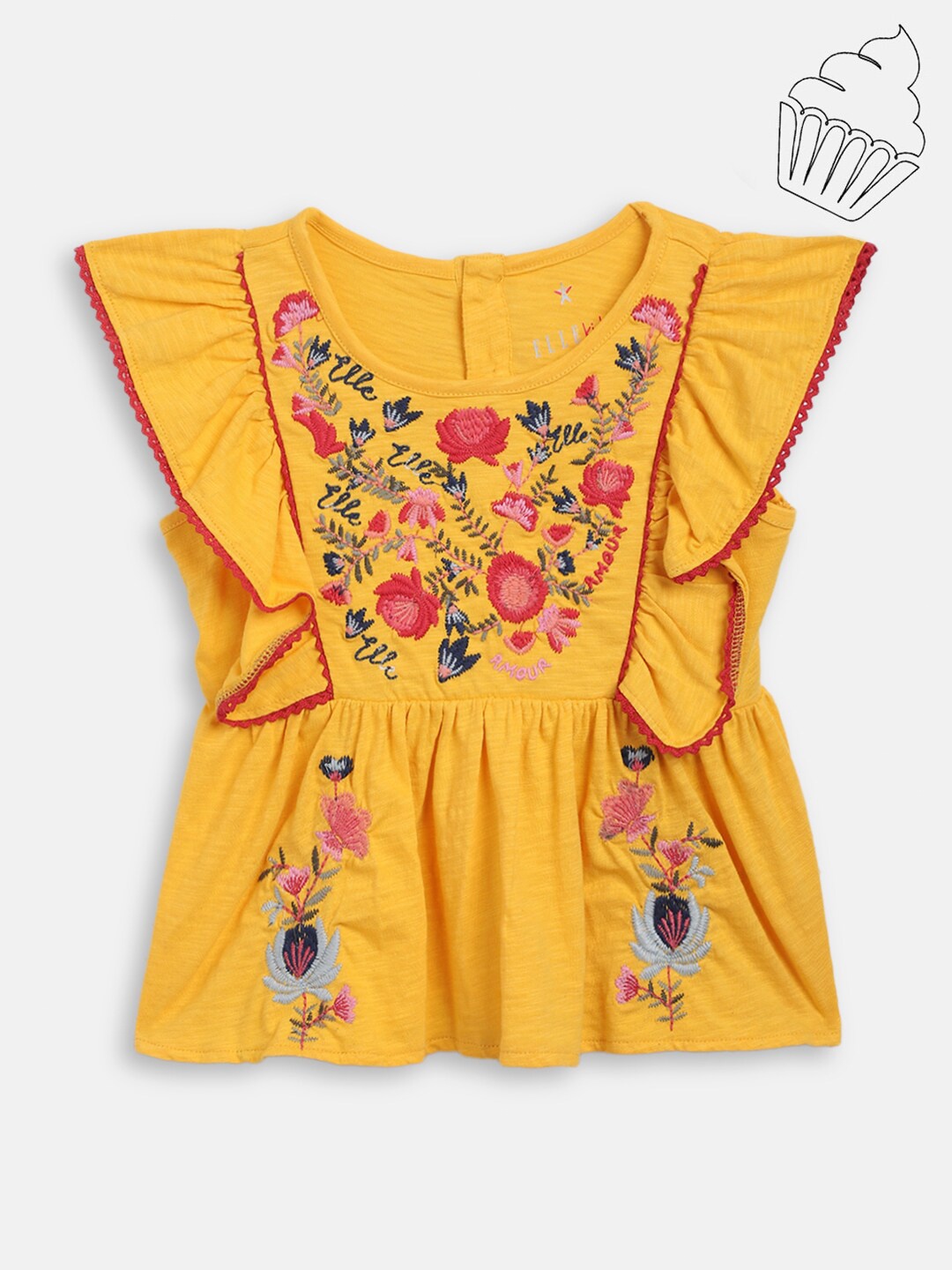 

ELLE Girls Yellow & Red Floral T-shirt