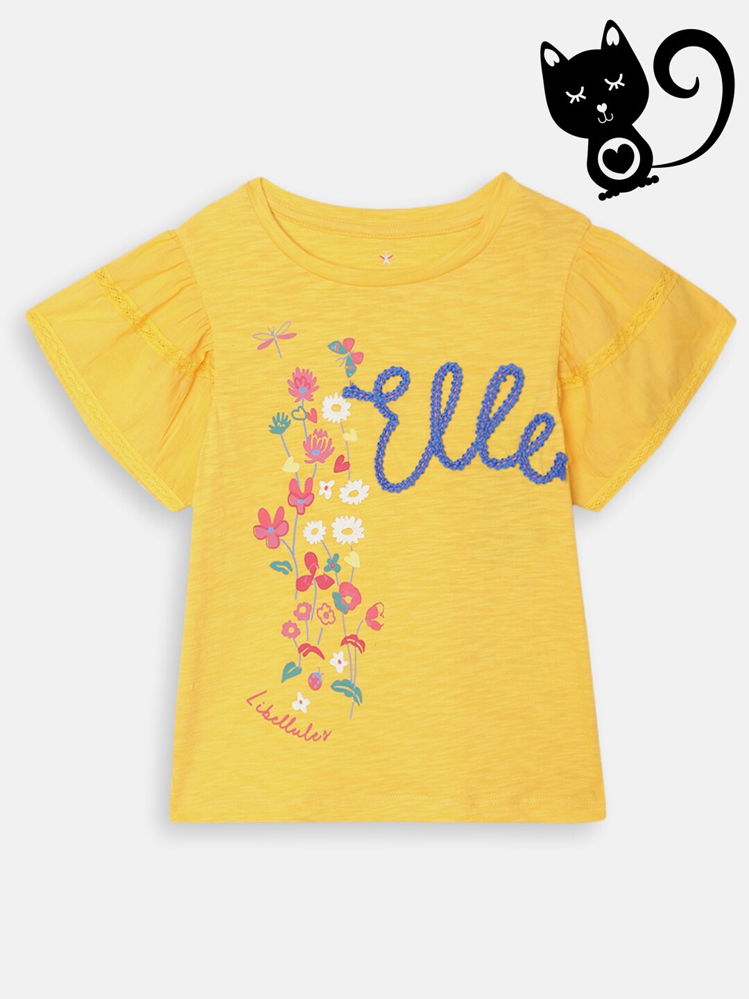 

ELLE Girls Yellow & Blue Floral Printed T-shirt