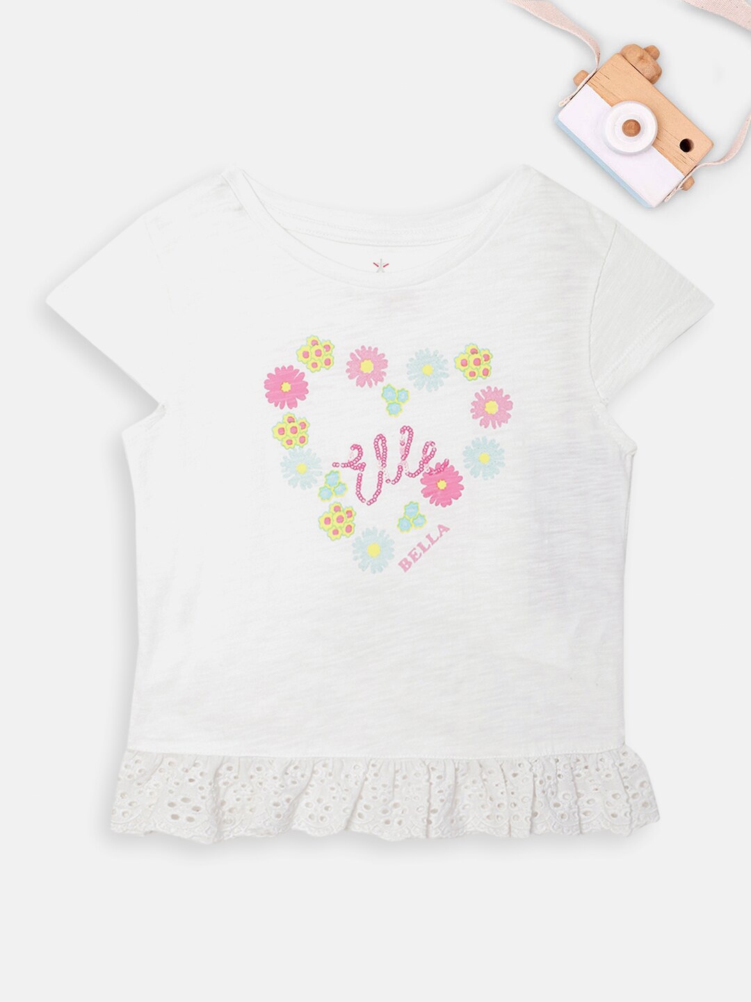 

ELLE Girls White & Pink Floral Printed T-shirt