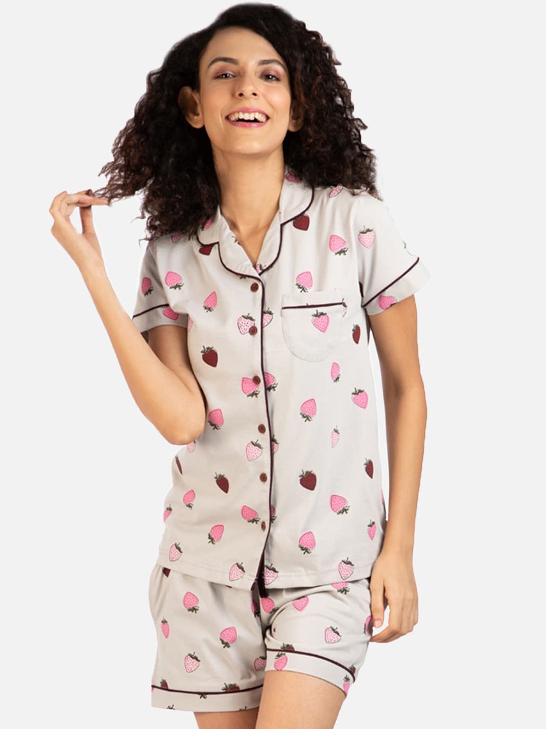 

Nite Flite Women Grey Printed Pure Cotton Night suit