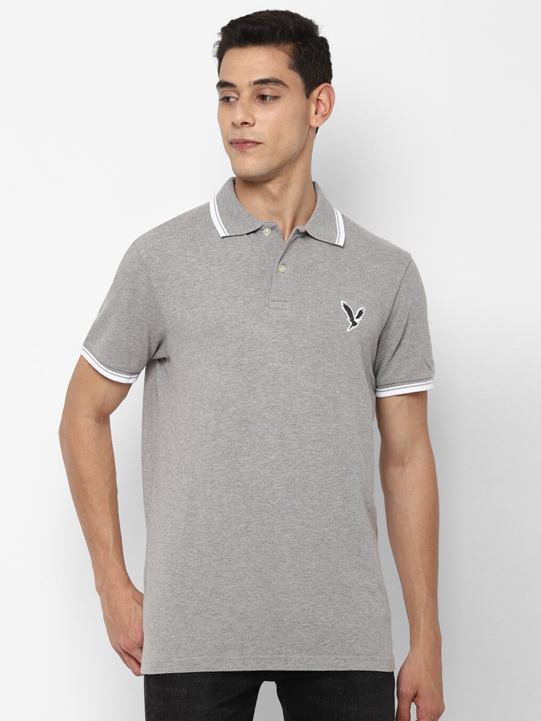 

AMERICAN EAGLE OUTFITTERS Men Grey Polo Collar T-shirt