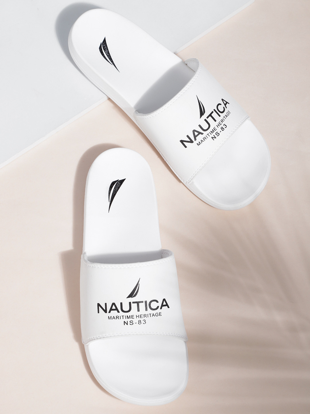 

Nautica Men White & Black Brand Logo Print Sliders