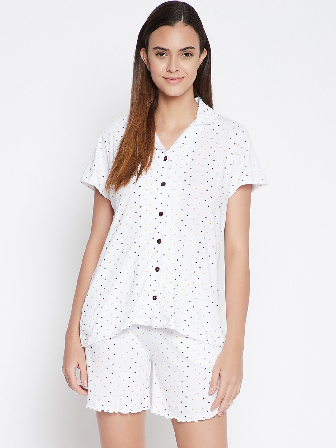 

Clovia Women White Printed Night Suit