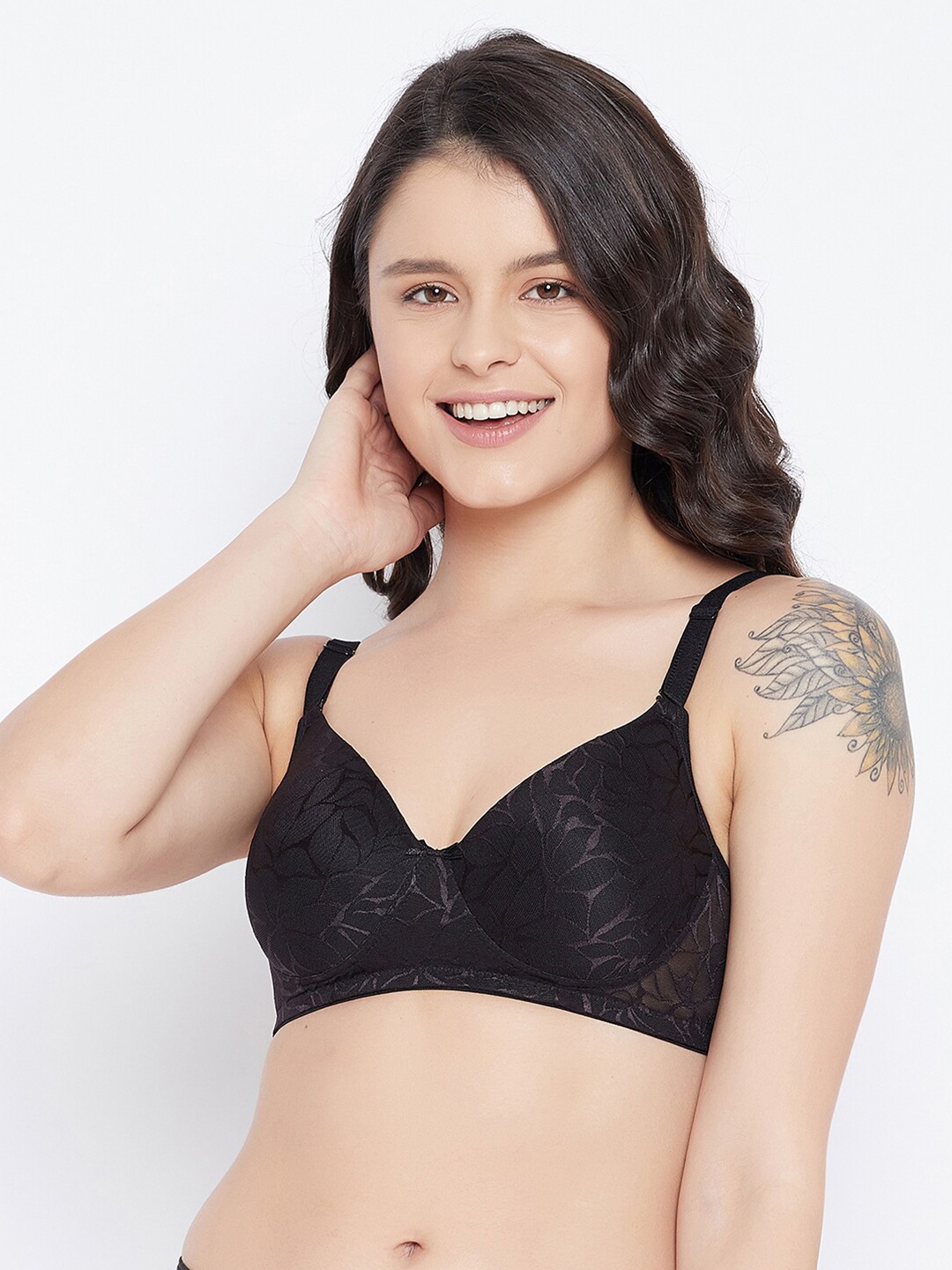 

Clovia Black Self Design Non Wired Full Coverage T-shirt Bra