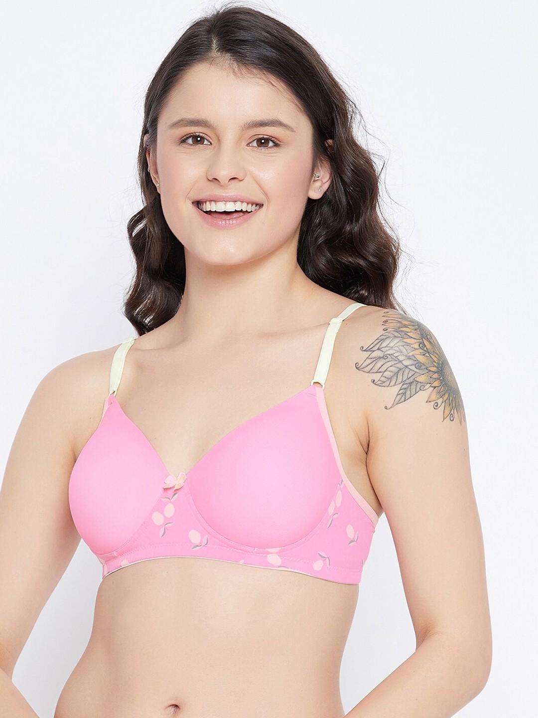 

Clovia Pink & White Printed Non-Wired Full Coverage T-shirt Bra