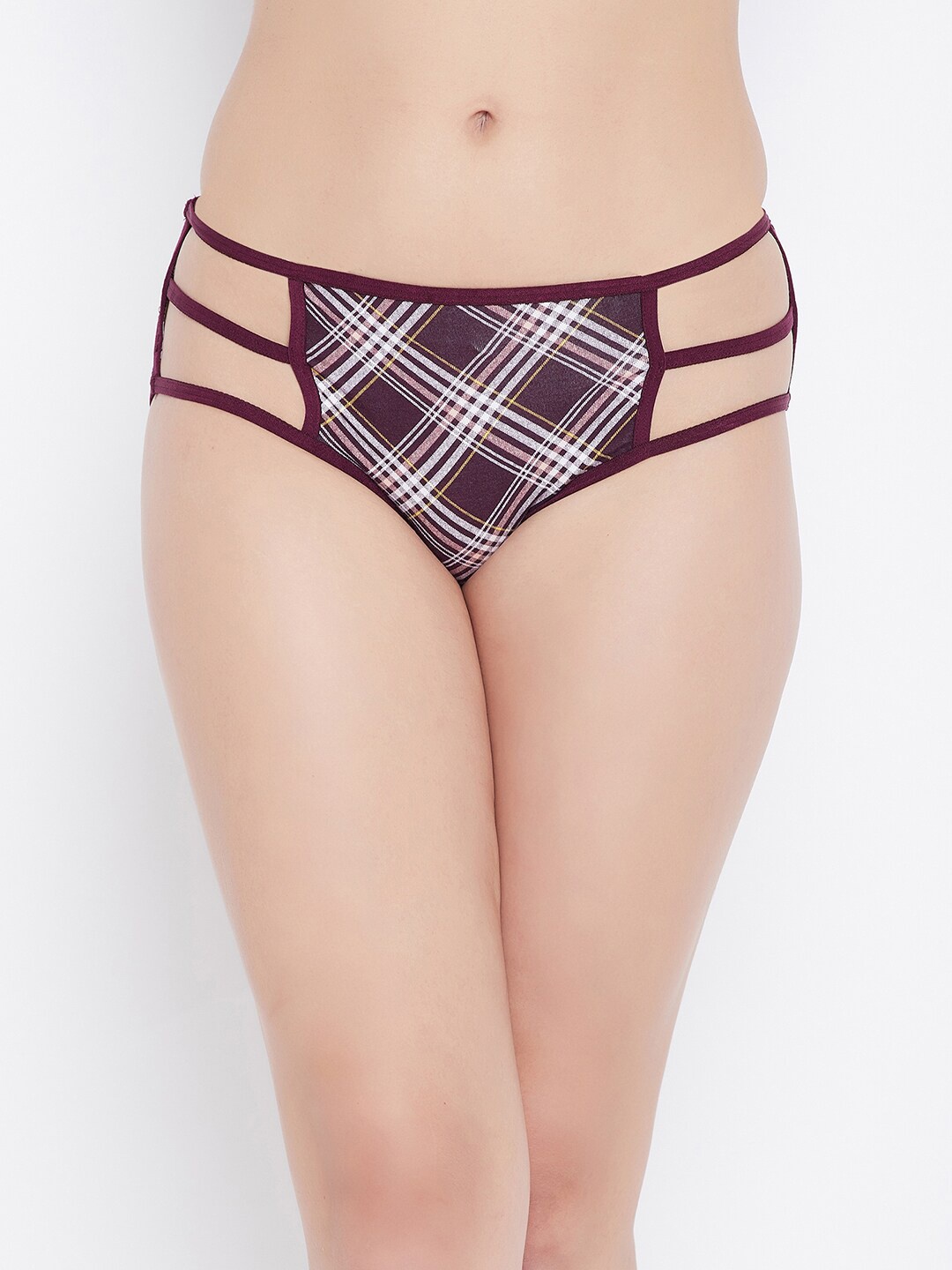 

Clovia Women Burgundy & White Checked Cotton Hipster Briefs