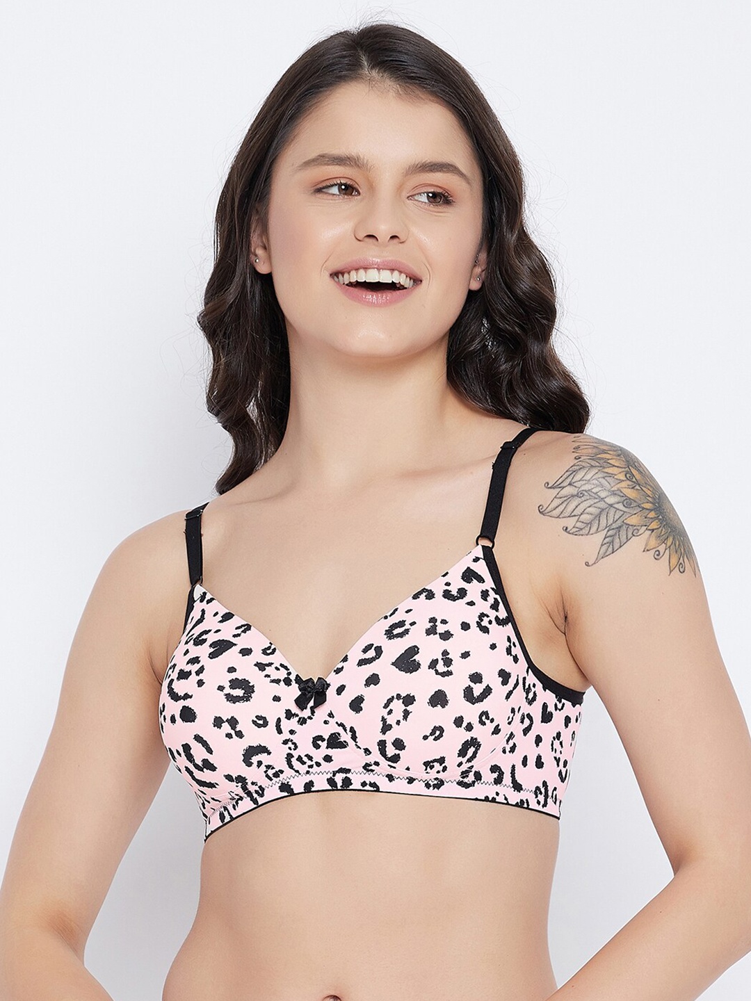 

Clovia Pink & Black Animal Print Non-Wired Full Coverage T-shirt Bra