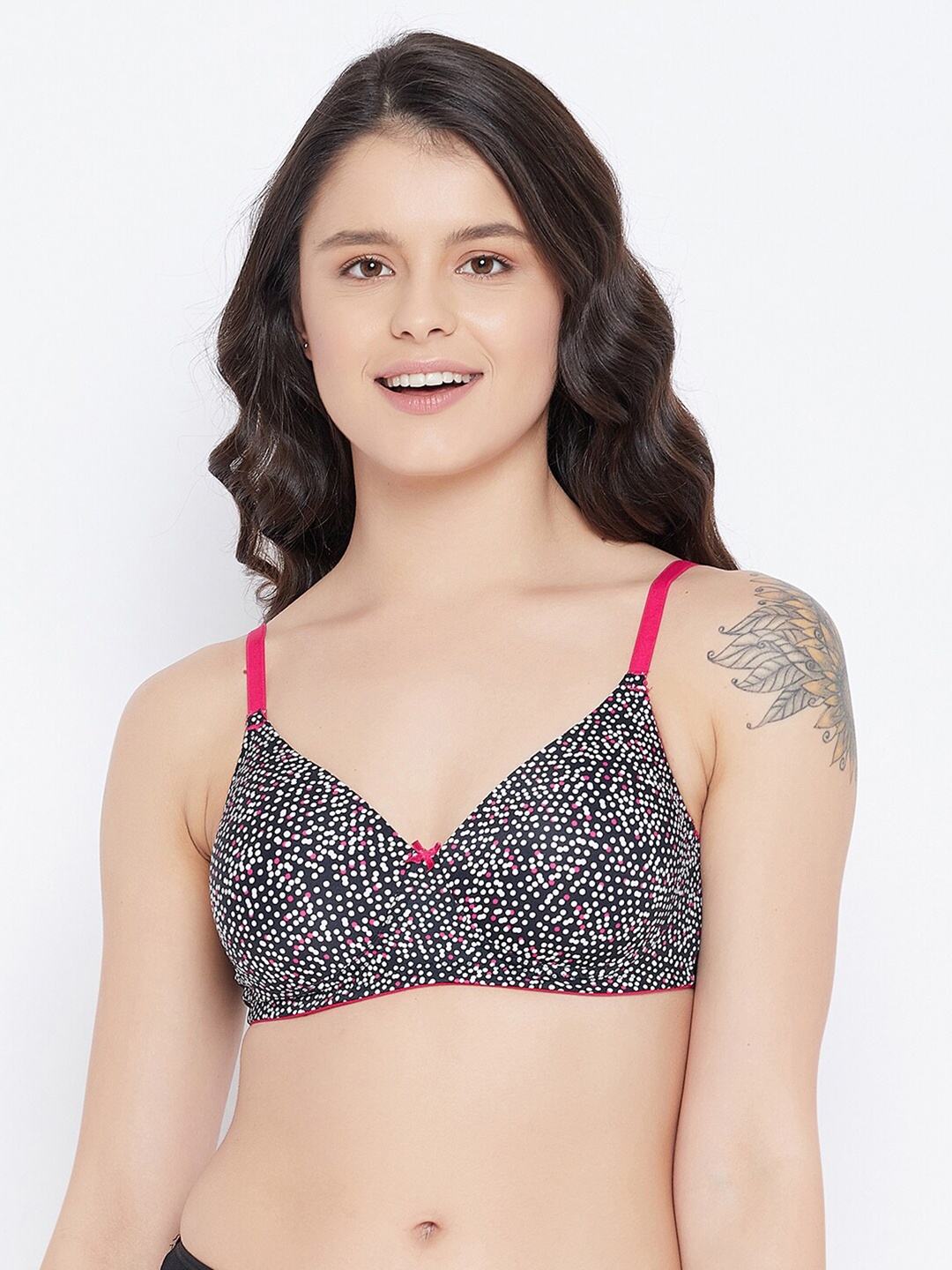 

Clovia Black & Pink Printed Non-Wired Full Coverage T-shirt Bra