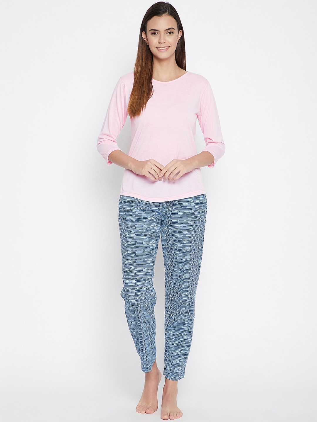 

Clovia Women Pink Pure Cotton Top & Pyjama Night suit