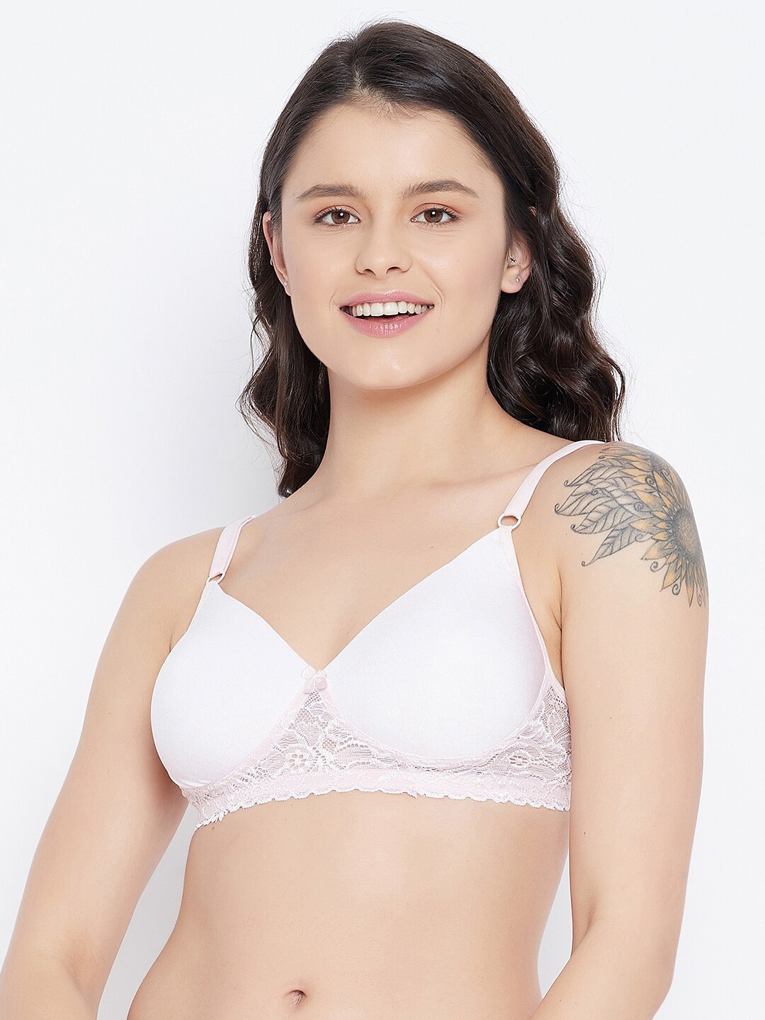 

Clovia Women White Solid Lace Non Wired Full Coverage T-shirt Bra