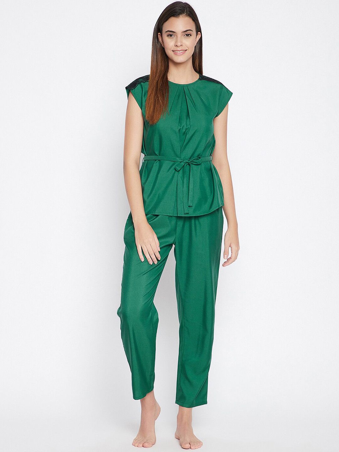 

Clovia Women Basic Top & Pyjama Pant Set, Green