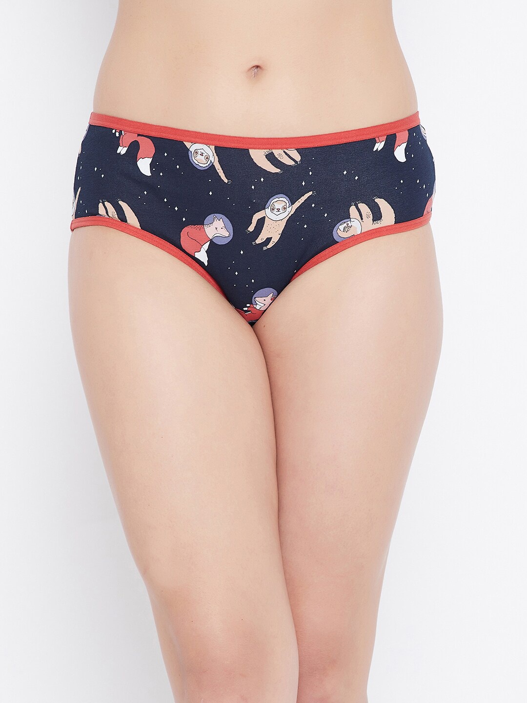 

Clovia Women Navy Blue & Beige Printed Cotton Hipster Briefs