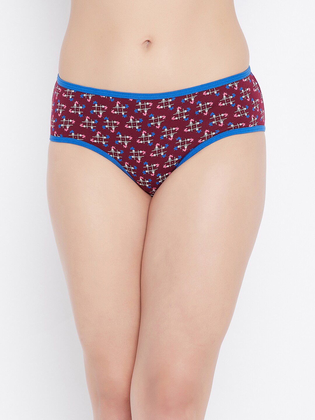 

Clovia Women Burgundy & Blue Printed Cotton Hipster Briefs