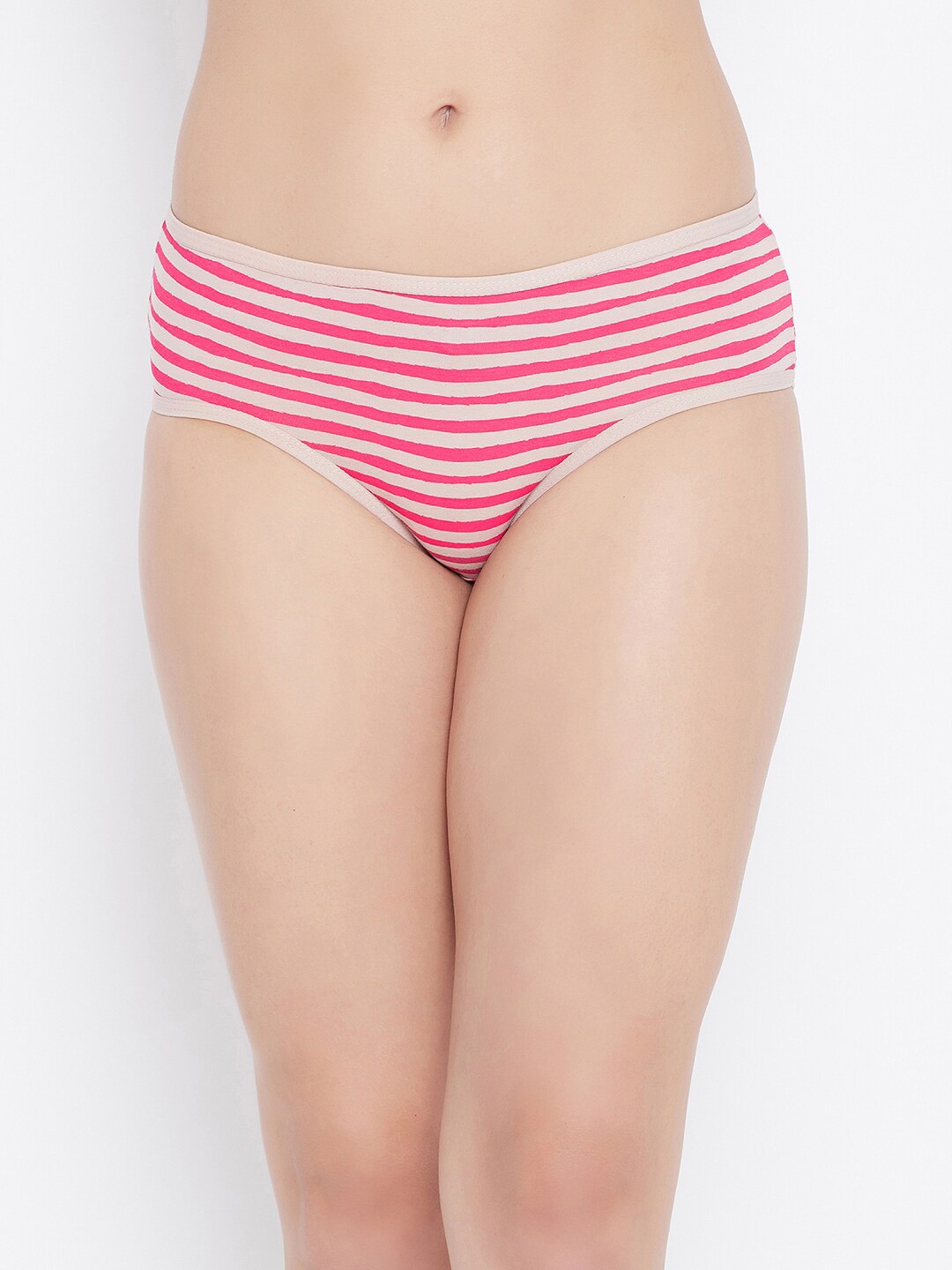 

Clovia Women Pink & Off-White Striped Cotton Hipster Briefs