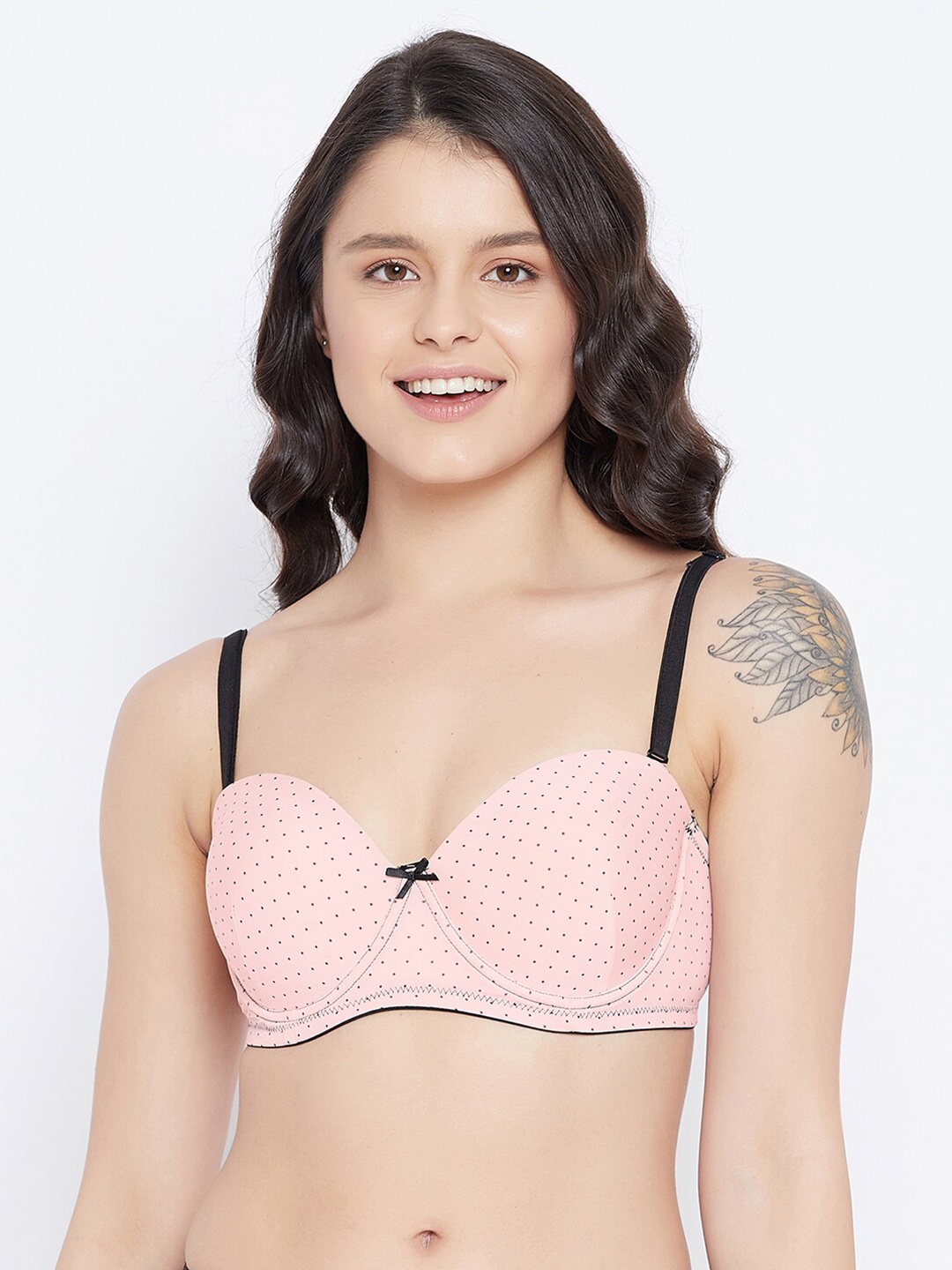 

Clovia Pink & Black Polka Dots Underwired Half Coverage Push-Up Bra