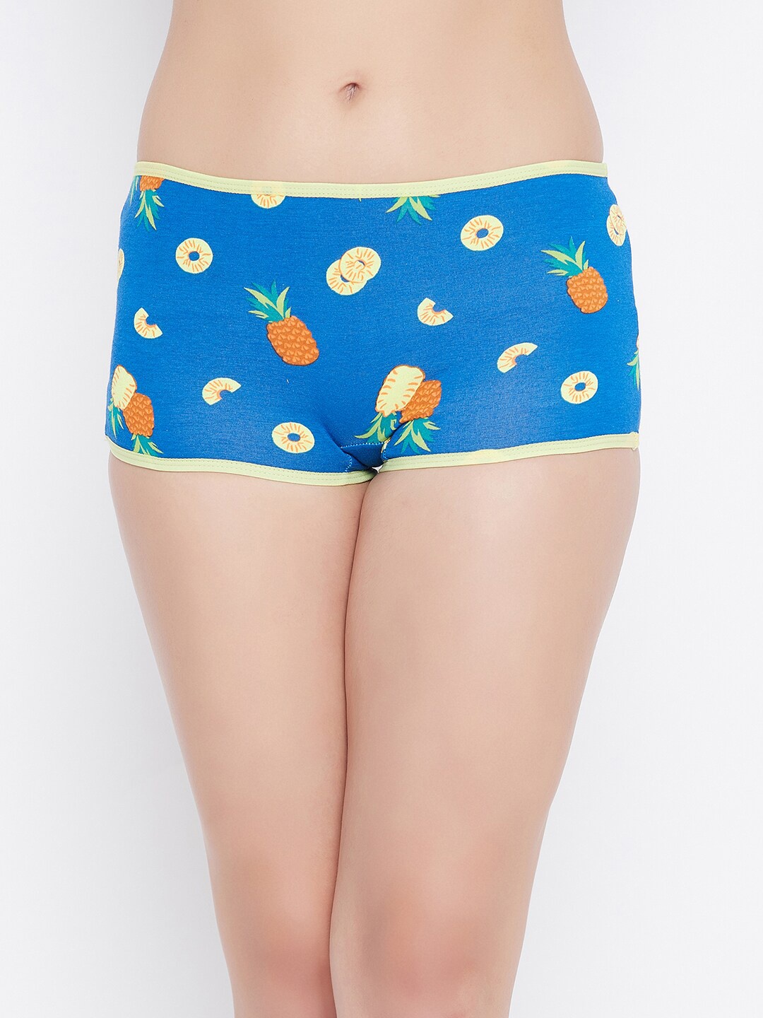 

Clovia Women Blue & Yellow Pineapple Printed Cotton Boy Short Briefs