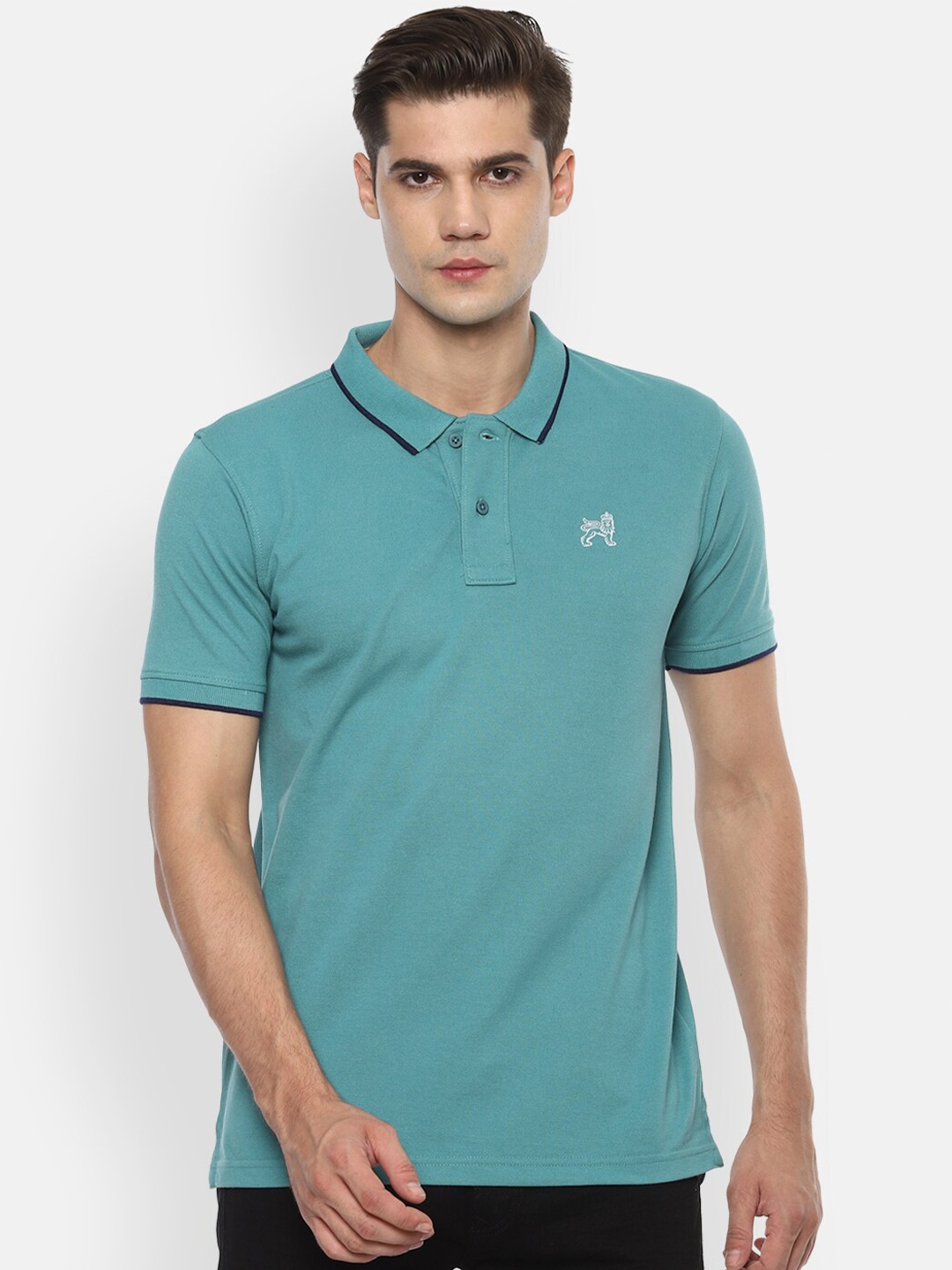 

Van Heusen Sport Men Turquoise Blue Polo Collar T-shirt